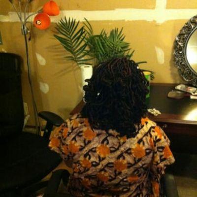 Back view of faux locs