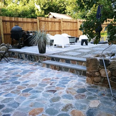 Done patio with decorative stones also new fence !!!