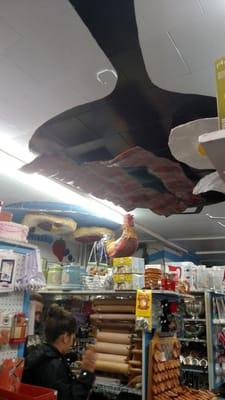 Bacon and eggs on the ceiling (pancakes in the background)