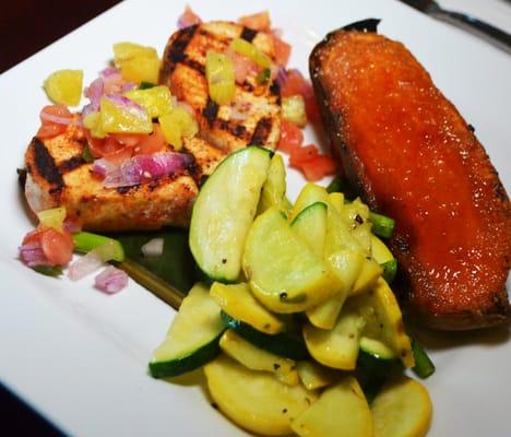 Fresh Florida Catch with Spring Vegetables and Agave Roasted Sweet Potato