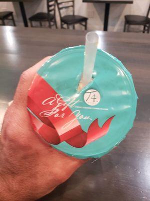 Cool sealed top that a straw can poke thru!