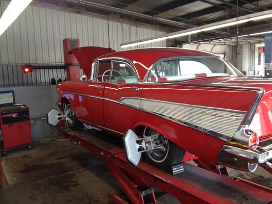 Current model or your 1957 Chevy...We can perform a front end alignment on your vehicle !!