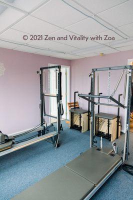 Spring resistance and core work is done in this Pilates Equipment room