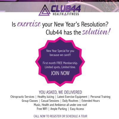 New Years Special.  Free 1st month membership Free Gym access , Free Classes. Limited Time Offer. Limited Spots available...