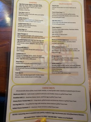 Menu as of April 2023