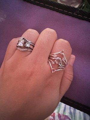 Sterling silver morganite ring and two pink tourmaline rings