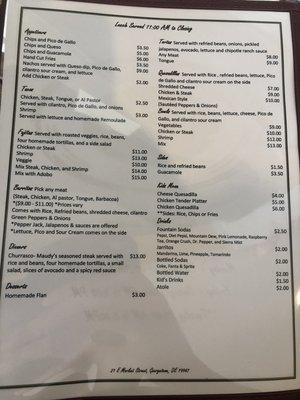 Menu in English.