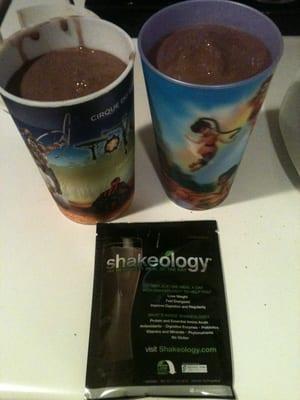 Shakeology Chocolate shakes for lunch!!  So yummy and gives us ton of natural energy!