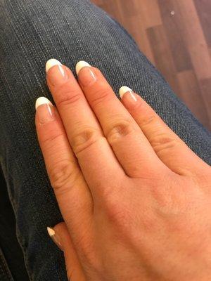 Perfect! Classic french done with gel polish over a layer of acrylic.