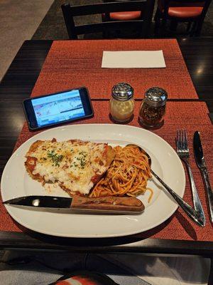 Chicken Parm, with spaghetti, & a Diet Pepsi while watching the NLCS Game 7!