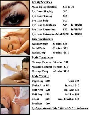 Damselfly Skincare Services Price List