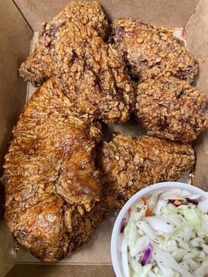 Devil garlic tenders and wings and slaw