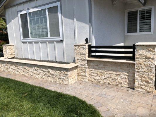 Ledgestone flower box & paver walkway