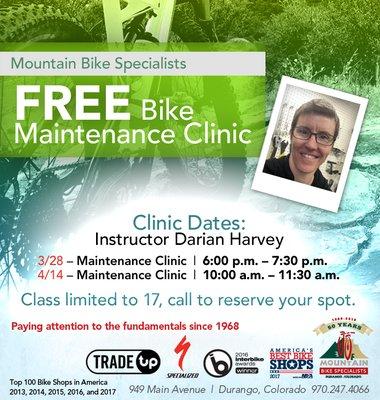 Maintenance Clinics 3/28 and 4/14