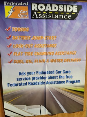 we offer roadside assistance through car care federated.