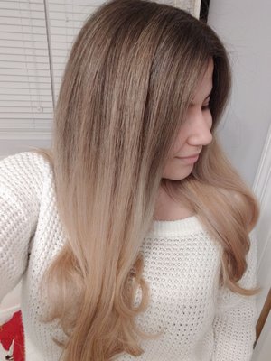 Airtouch blonde highlights, blow dry and cut