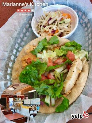 Chicken hummus pita with side slaw