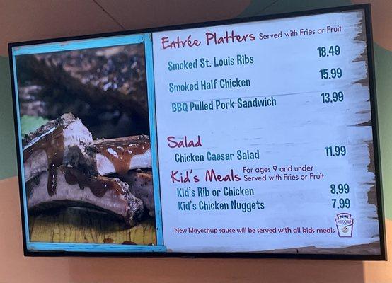 Entree Menu, Mango joes beach cafe, Adventure Island, Tampa