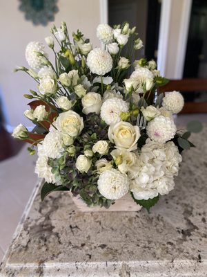 Fresh, elegant, and lovely sympathy floral box was just delivered.