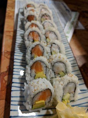 Shrimp California and salmon avocado rolls