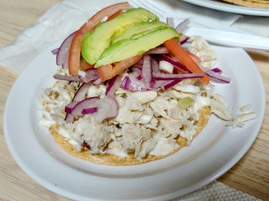 Crab meat tostada. Tasted delicious. As an appetizer, this can easily be enough for 2-3 people.