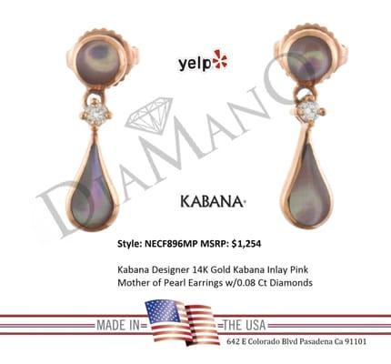 NECF896MP Kabana Dealer 14 Karat Gold Kabana Inlay Pink Mother of Pearl Earrings 0.08 CT Diamonds Diamano Pasadena California 91101