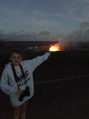 Glowing crater and spurting lava