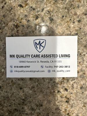 MK Quality Care business card