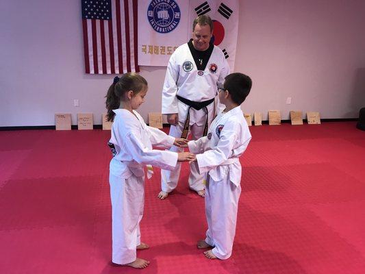 Owner/Grandmaster Mark Nathanson, 8th Dan teaching Juniors class.