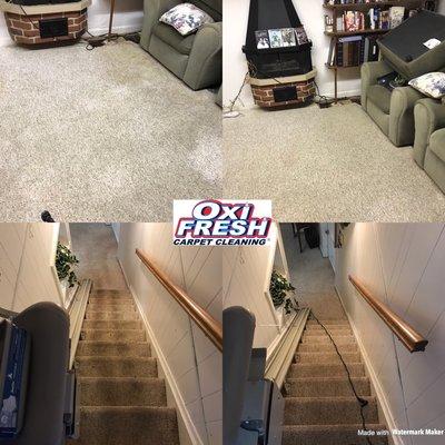 Great before and after on Berber basement carpet and stairs.