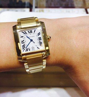 Cartier watches is always in style, especially this all gold Tank Française.