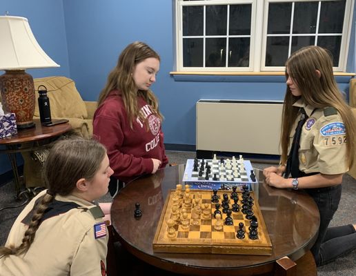 Chess merit badge at a recent troop meeting