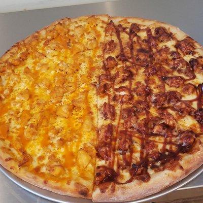 Buffalo and BBQ Chicken Pizza