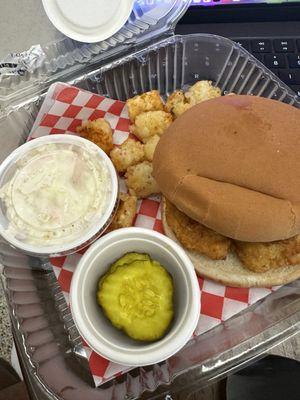 Chicken sandwich and tots