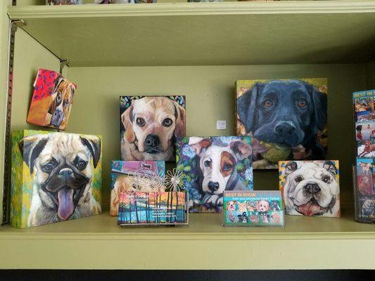 Samples of my custom pet portraits are on display at the Monon Coffee Company in Broad Ripple Village.