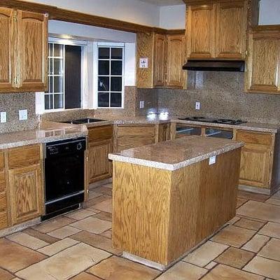 New kitchen floor and countertop.