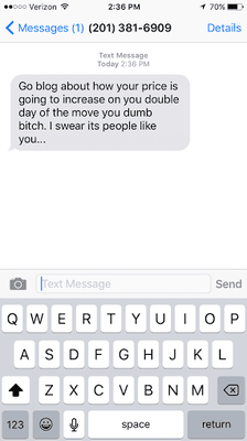 Text from their sales rep Blake seconds after I hung up on him while he was ranting and yelling at me.