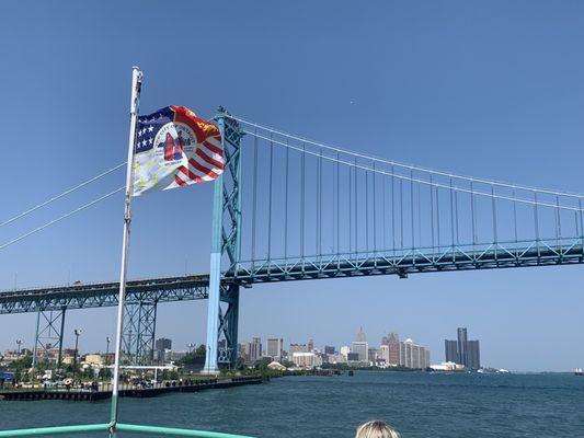 Ambassador Bridge from the Diamond Jack Riverboat.