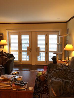 French door shutters with cutout for door knobs