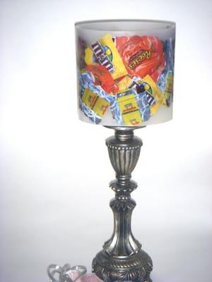 "Candy Wrapper" medium pedestal memory lamp (electric) Pewter color.