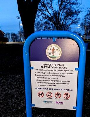 Sutcliffe Park -- playground rules for toddler side