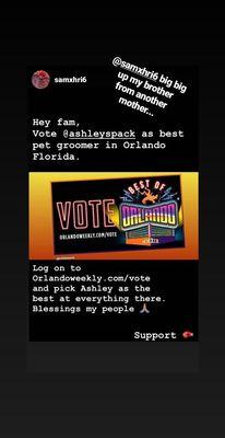 Vote now for Orlando's Best Pet Groomer....Ashley's Pack...at Orlando Weekly Poll 2019