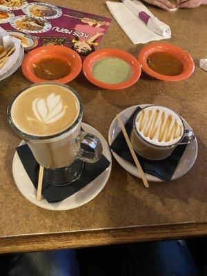 Left is roasted hazelnut cappuccino Right is caramel macchiato.