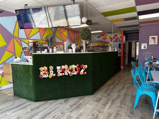 Interior showing off Blendz sign on service counter.