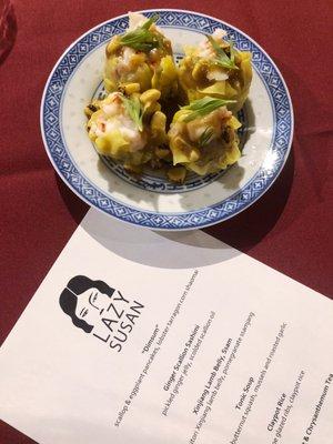 Lobster tarragon corn shaomai at Lazy Susan pop-up on 11.1.2018.