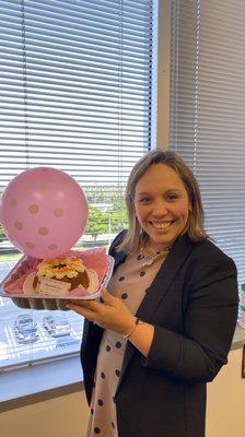 This is my coworker with her mini cake!! She loved it