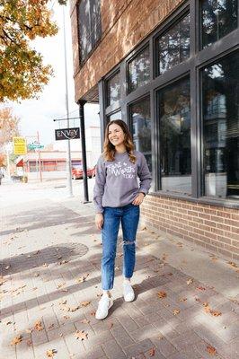 Woman in Fort Worth sweater