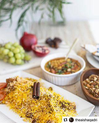 Lamb Biryani, Daal Tadka, Seasoned Nuts, and a Fruit Platter