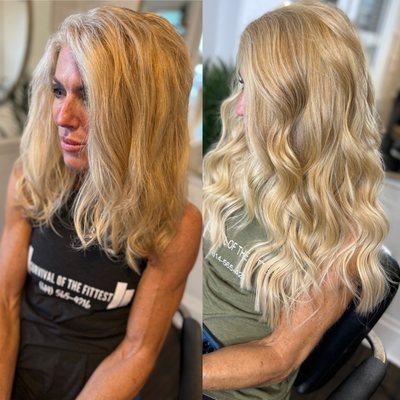 Before + After 
 Custom colored and luxury hand-tied extensions.