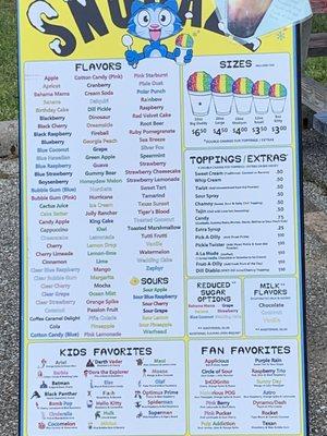 All the flavors menu